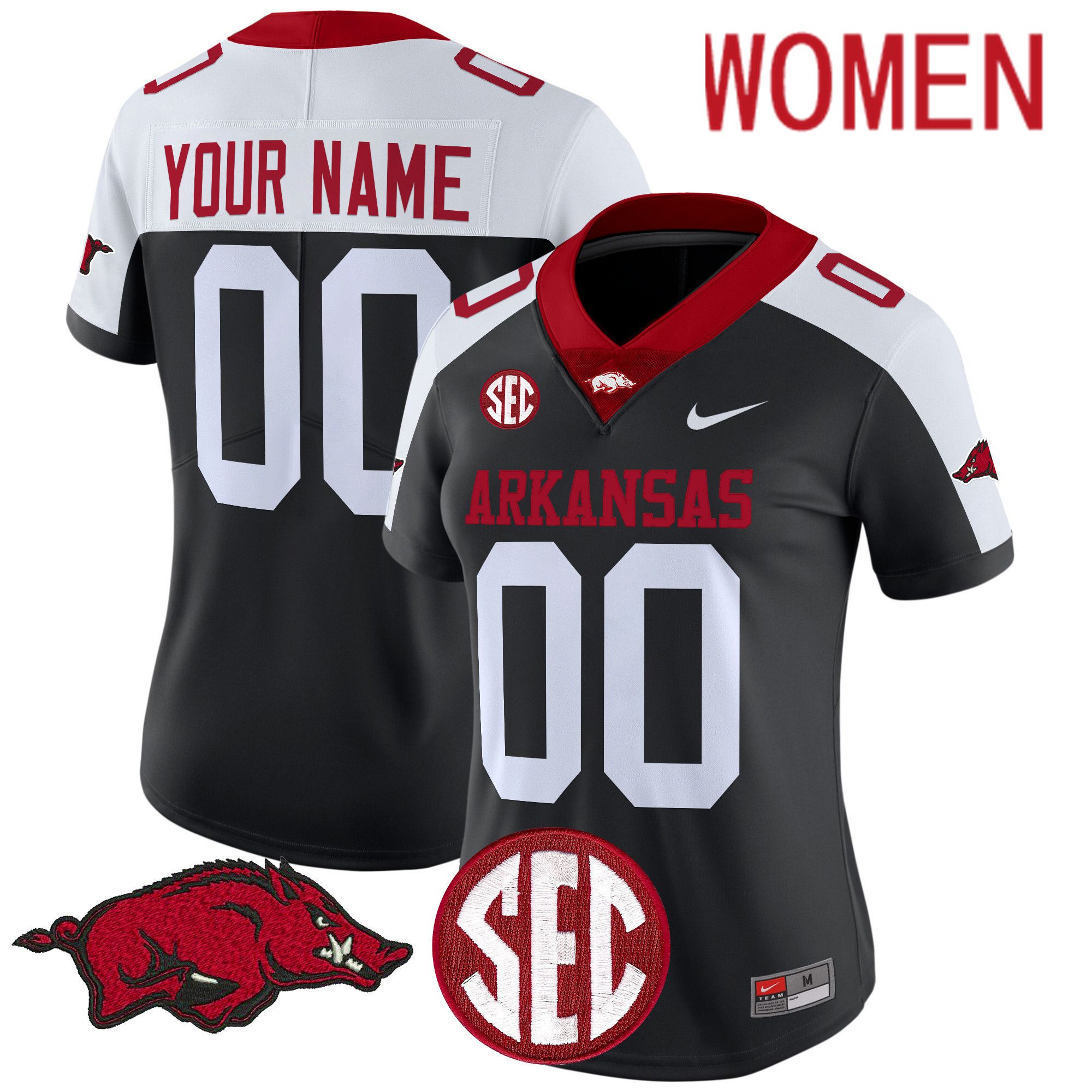 Women Arkansas Razorbacks Black Nike 2024 Vapor Limited Custom NCAA Jersey style 1